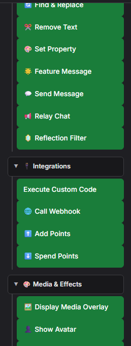 Action panel showing Execute Custom Code under the Integrations group