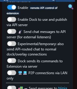 Remote API control enabled while the other API transport toggles remain off