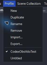 OBS Profile menu showing the Export option