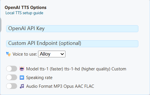 Actual SSN Custom / Local TTS provider settings