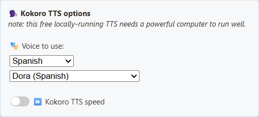 Actual SSN Kokoro provider settings