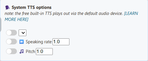 Actual SSN System TTS provider settings