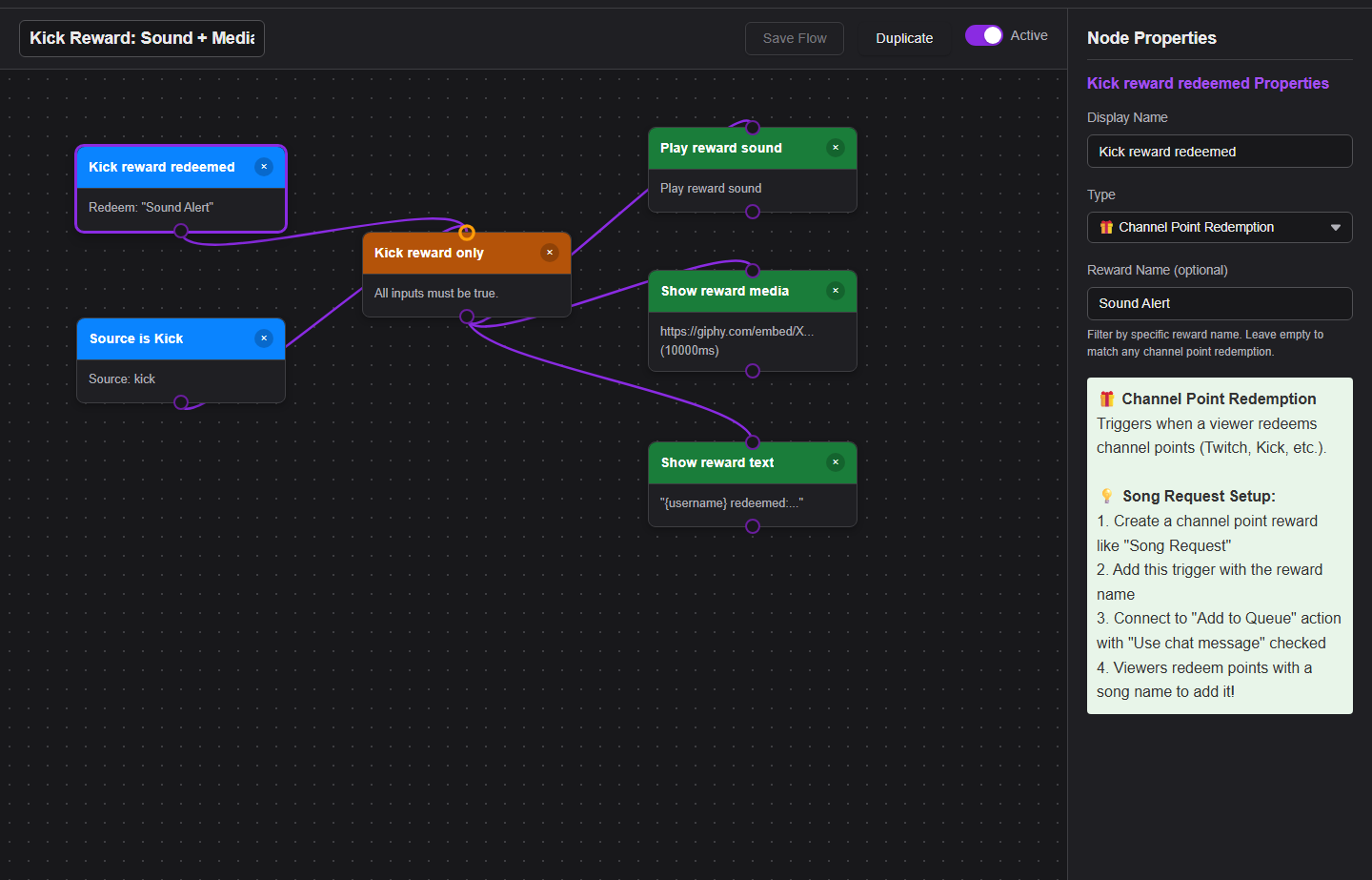 Event Flow reward trigger example for Kick rewards