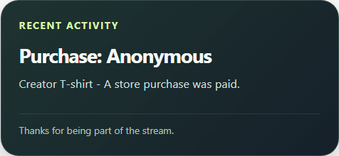 Shopify purchase alert with Anonymous buyer and public product title