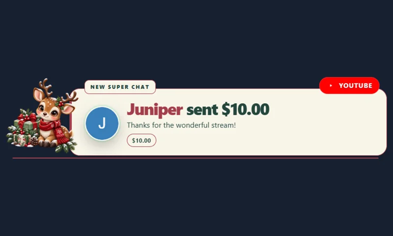 Merry Little Reindeer Alerts overlay with sample messages