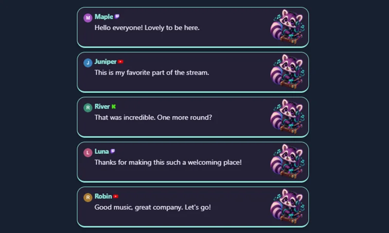 Midnight Mixtape Chat overlay with sample messages